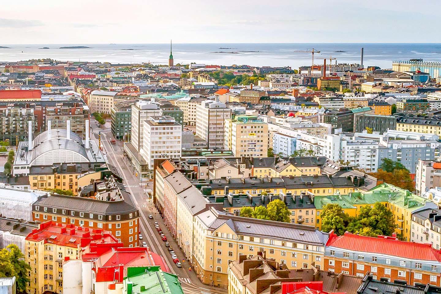 Aerial view of Kamppi and Töölö districts of Helsinki, Finland